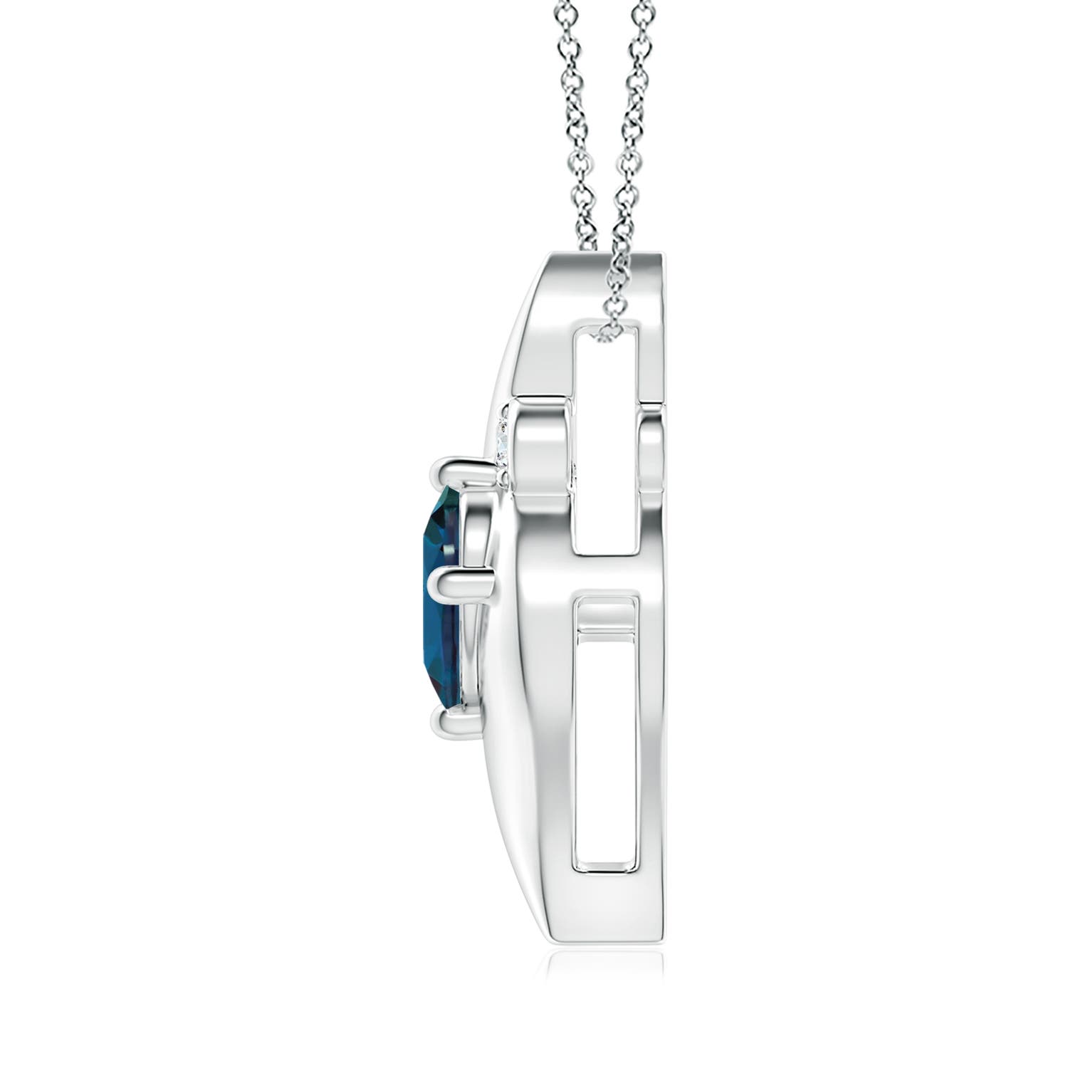 9x7mm Labgrown Shell Style Oval Lab-Grown Alexandrite and Diamond Pendant in White Gold - side 3