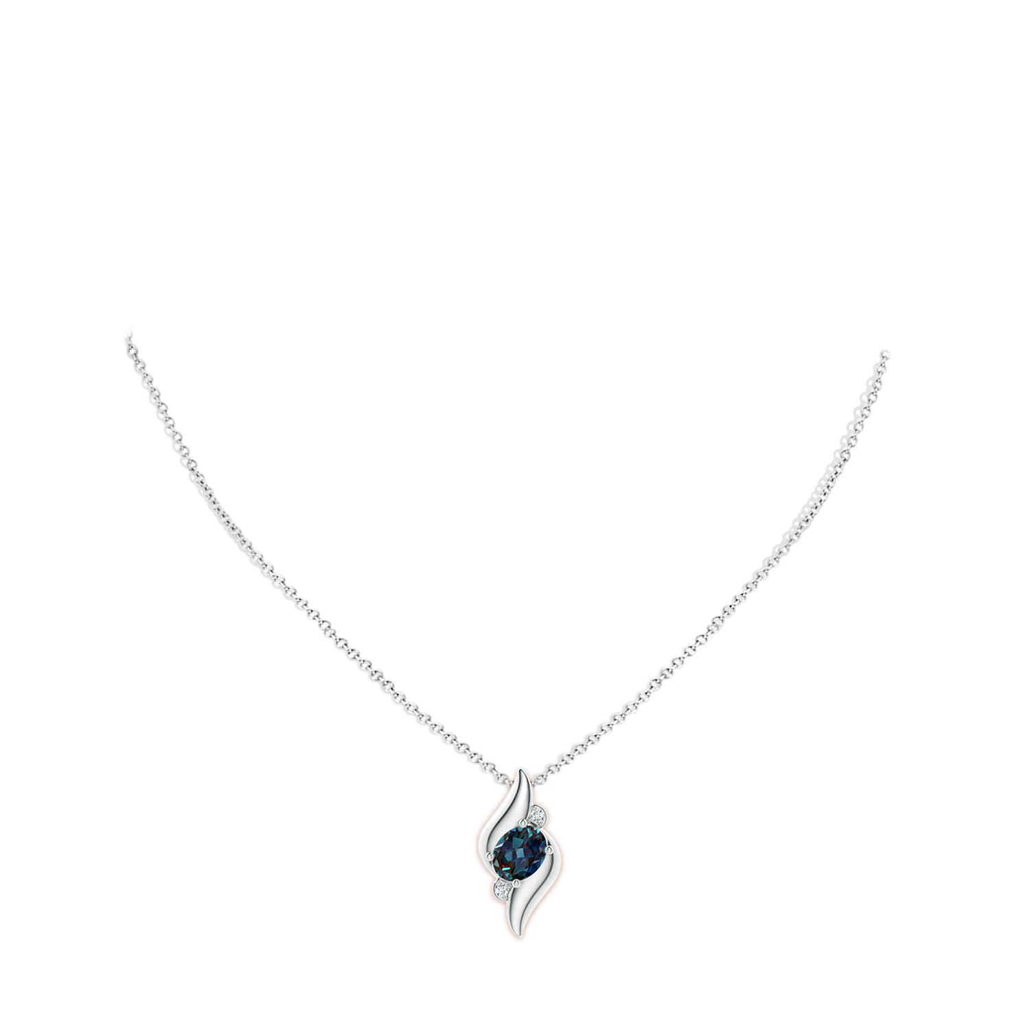 9x7mm Labgrown Shell Style Oval Lab-Grown Alexandrite and Diamond Pendant in White Gold - body_neck