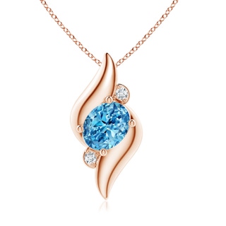 9x7mm Labgrown Shell Style Oval Lab-Grown Fancy Intense Blue and White Diamond Pendant in 18K Rose Gold