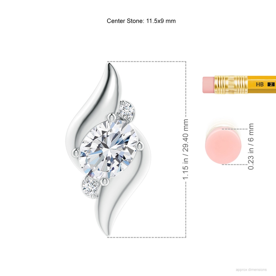 11.5x9mm FGVS Lab-Grown Shell Style Oval Diamond Pendant in P950 Platinum ruler