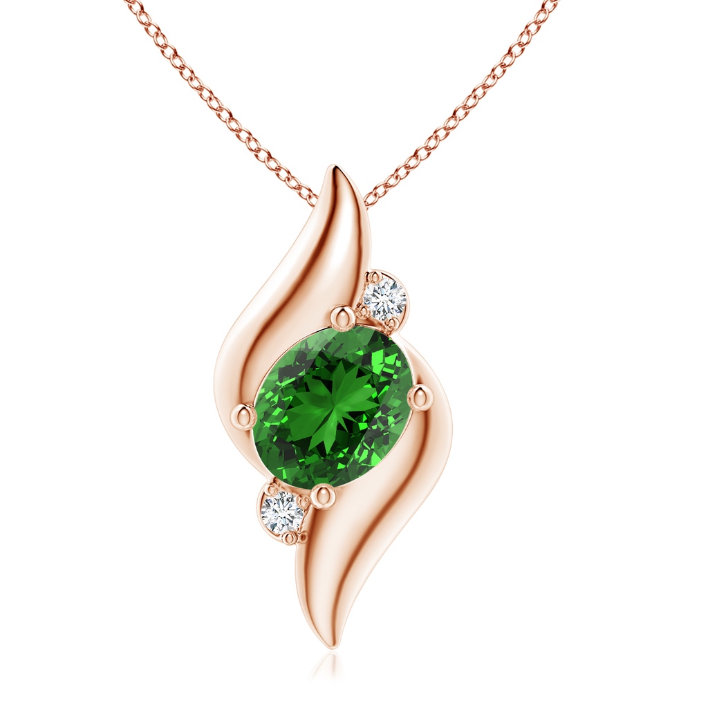 10x8mm Labgrown Lab-Grown Shell Style Oval Emerald and Diamond Pendant in Rose Gold