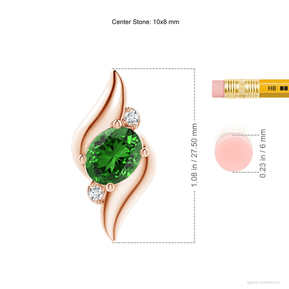 10x8mm Labgrown Lab-Grown Shell Style Oval Emerald and Lab Diamond Pendant in Rose Gold ruler