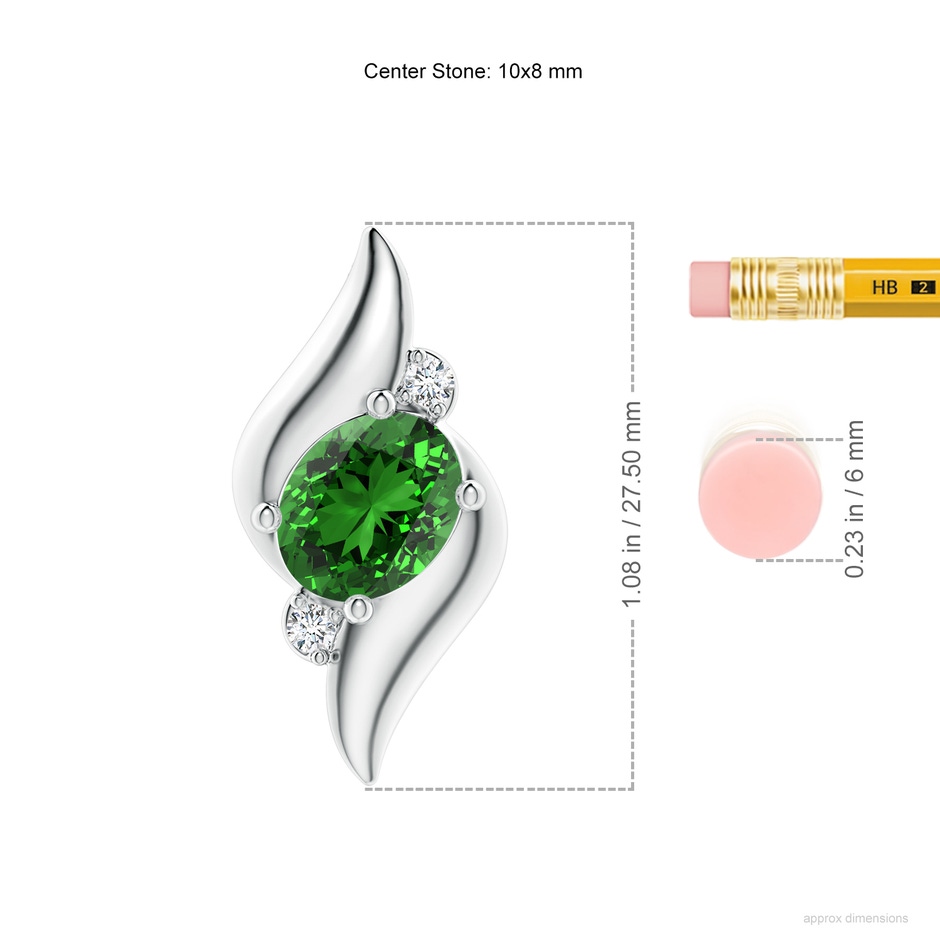10x8mm Labgrown Lab-Grown Shell Style Oval Emerald and Lab Diamond Pendant in S999 Silver ruler