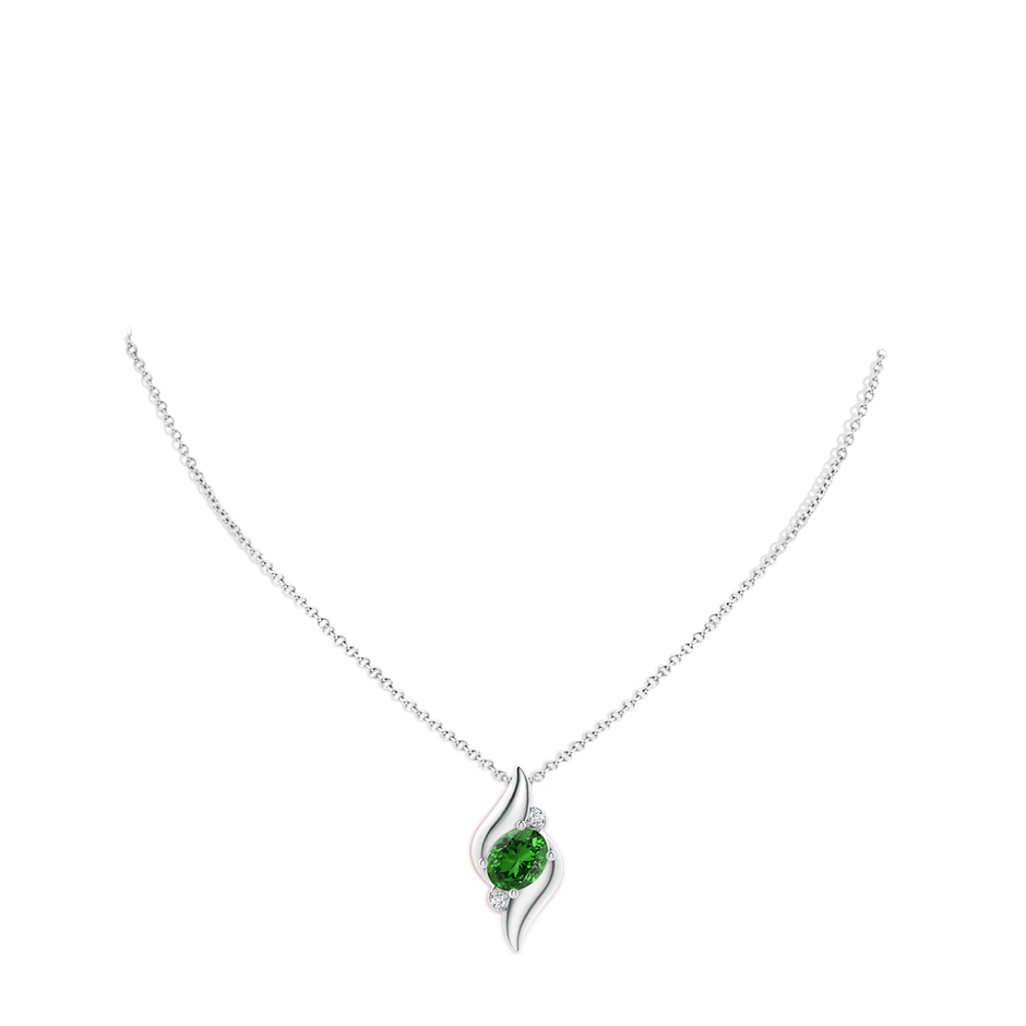 10x8mm Labgrown Lab-Grown Shell Style Oval Emerald and Lab Diamond Pendant in S999 Silver pen