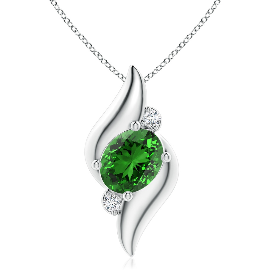 10x8mm Labgrown Lab-Grown Shell Style Oval Emerald and Diamond Pendant in White Gold 