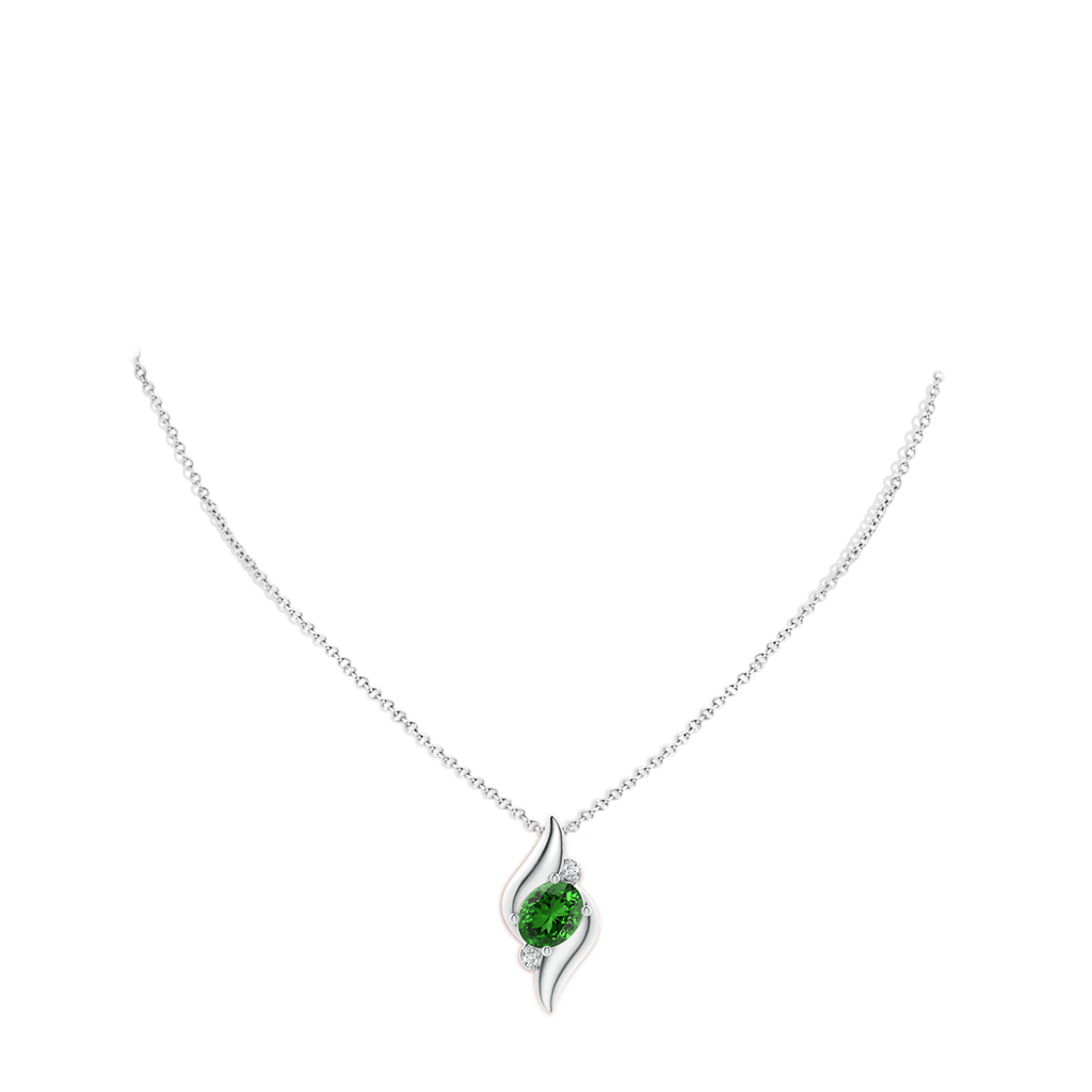 10x8mm Labgrown Lab-Grown Shell Style Oval Emerald and Diamond Pendant in White Gold pen