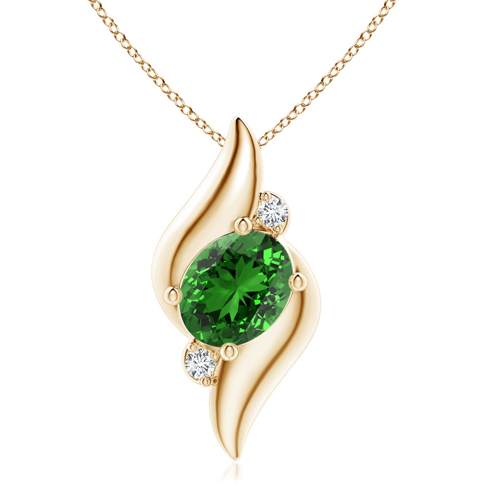 10x8mm Labgrown Lab-Grown Shell Style Oval Emerald and Lab Diamond Pendant in Yellow Gold