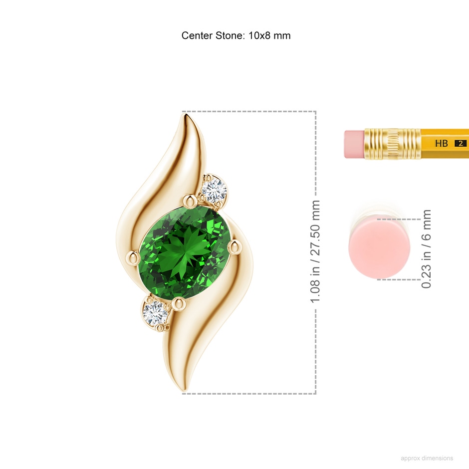10x8mm Labgrown Lab-Grown Shell Style Oval Emerald and Lab Diamond Pendant in Yellow Gold ruler