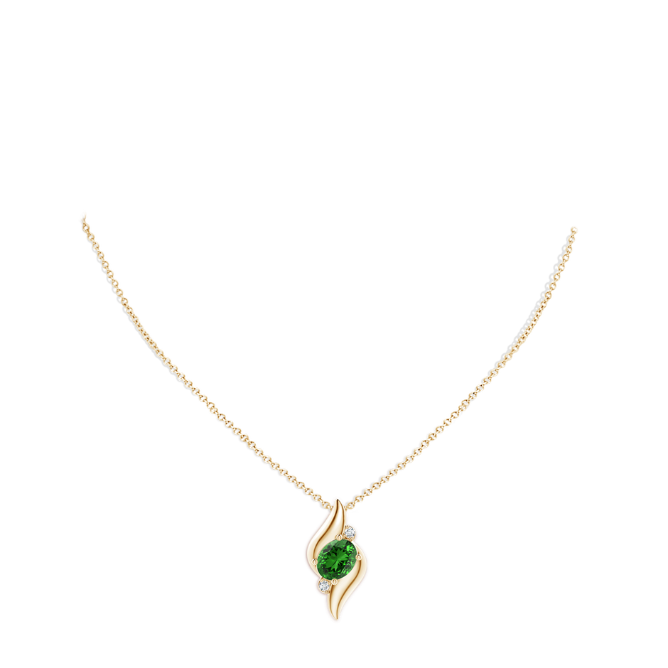 10x8mm Labgrown Lab-Grown Shell Style Oval Emerald and Lab Diamond Pendant in Yellow Gold pen