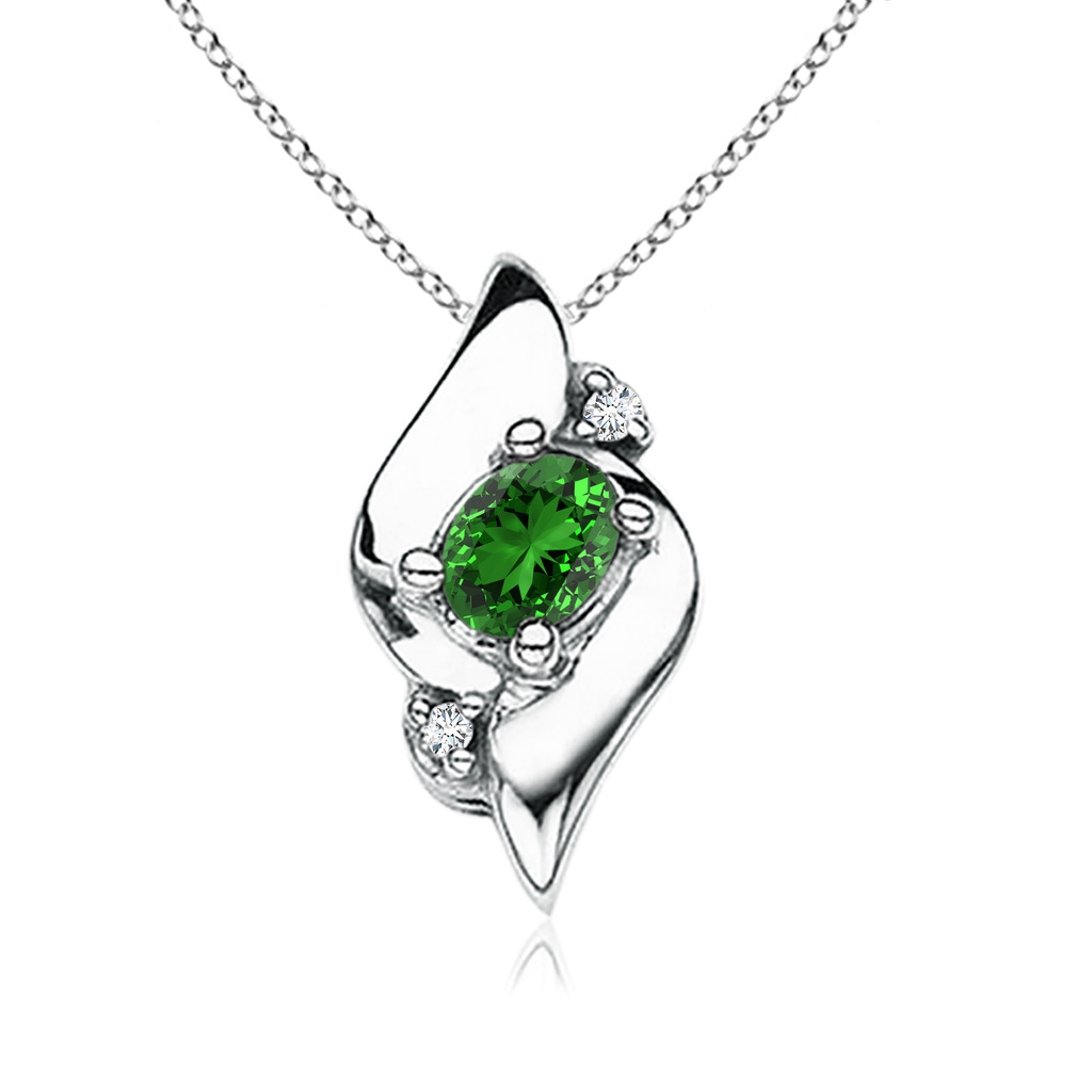 4x3mm Labgrown Lab-Grown Shell Style Oval Emerald and Diamond Pendant in S999 Silver