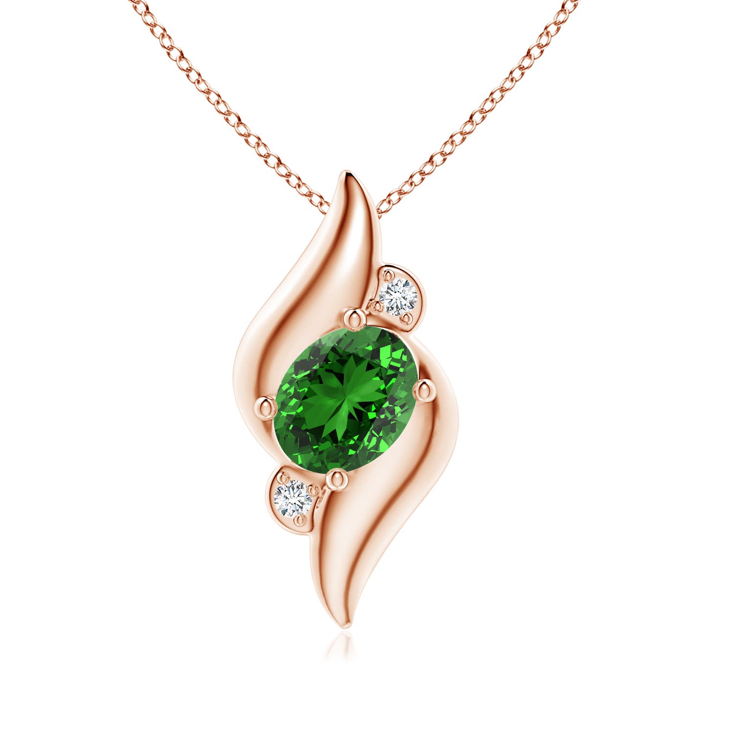 8x6mm Labgrown Lab-Grown Shell Style Oval Emerald and Lab Diamond Pendant in Rose Gold
