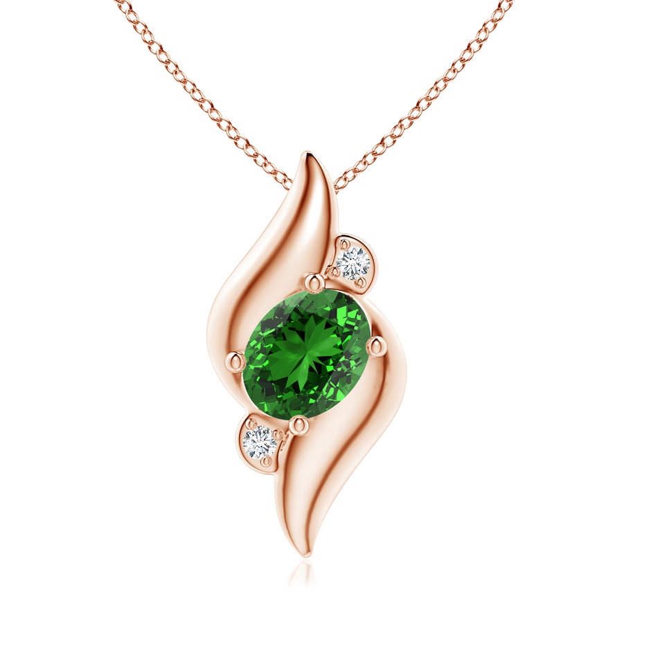 8x6mm Labgrown Lab-Grown Shell Style Oval Emerald and Lab Diamond Pendant in Rose Gold 