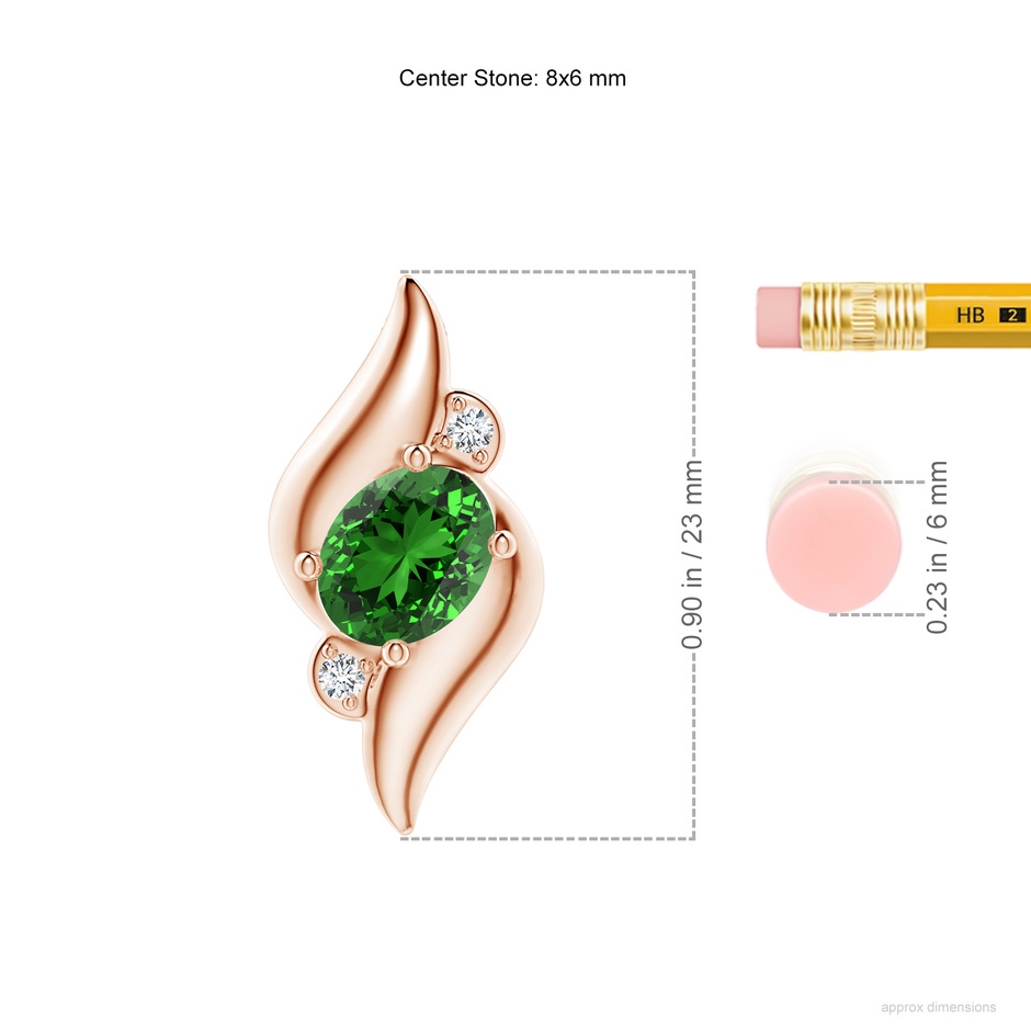 8x6mm Labgrown Lab-Grown Shell Style Oval Emerald and Lab Diamond Pendant in Rose Gold ruler