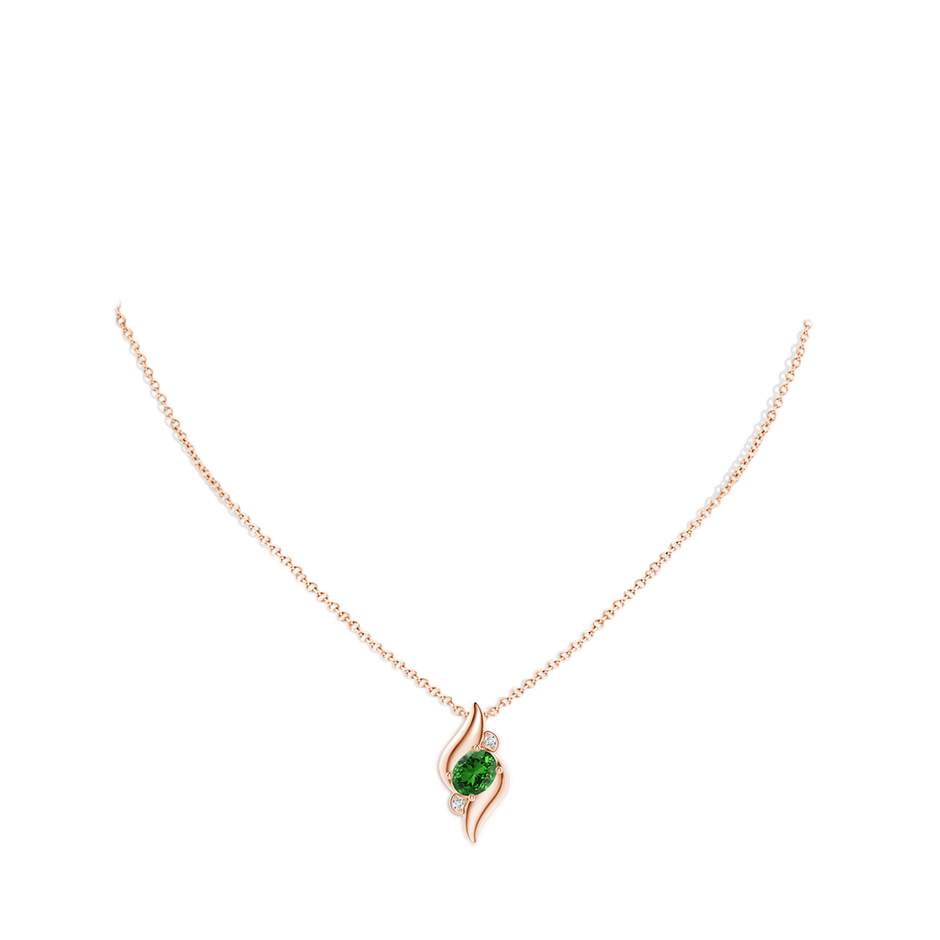 8x6mm Labgrown Lab-Grown Shell Style Oval Emerald and Lab Diamond Pendant in Rose Gold pen