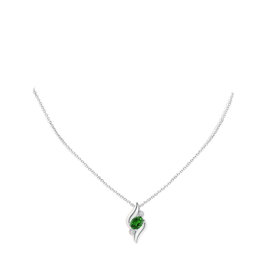 8x6mm Labgrown Lab-Grown Shell Style Oval Emerald and Lab Diamond Pendant in White Gold pen