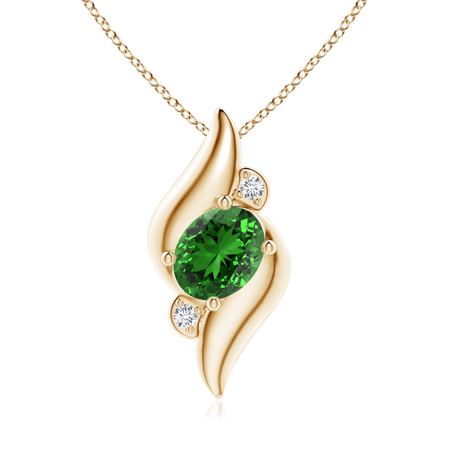 8x6mm Labgrown Lab-Grown Shell Style Oval Emerald and Diamond Pendant in Yellow Gold 