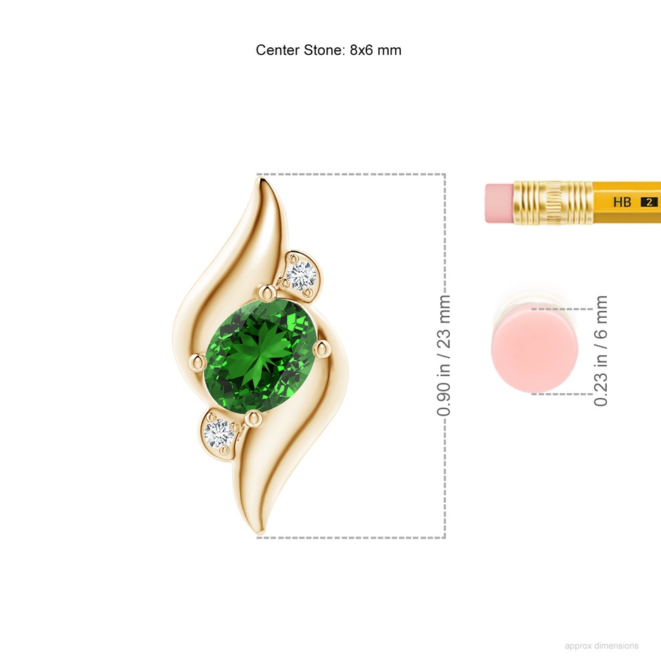 8x6mm Labgrown Lab-Grown Shell Style Oval Emerald and Diamond Pendant in Yellow Gold ruler