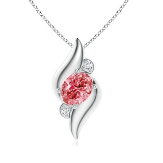 8x6mm Labgrown Shell Style Oval Lab-Grown Fancy Intense Pink and White Diamond Pendant in P950 Platinum