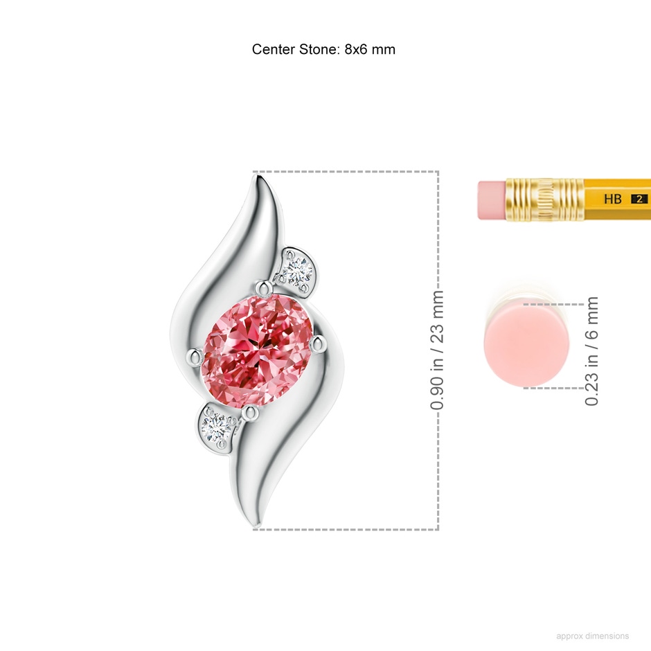 8x6mm Labgrown Shell Style Oval Lab-Grown Fancy Intense Pink and White Diamond Pendant in White Gold ruler