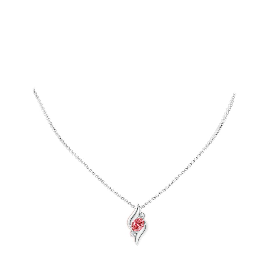 8x6mm Labgrown Shell Style Oval Lab-Grown Fancy Intense Pink and White Diamond Pendant in White Gold pen