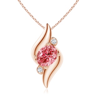 9x7mm Labgrown Shell Style Oval Lab-Grown Fancy Intense Pink and White Diamond Pendant in 18K Rose Gold