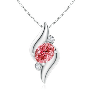 9x7mm Labgrown Shell Style Oval Lab-Grown Fancy Intense Pink and White Diamond Pendant in P950 Platinum