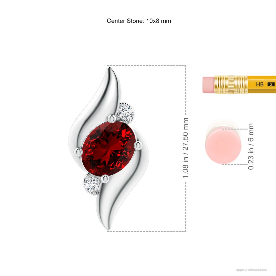 10x8mm Labgrown Lab-Grown Shell Style Oval Ruby and Lab Diamond Pendant in P950 Platinum ruler