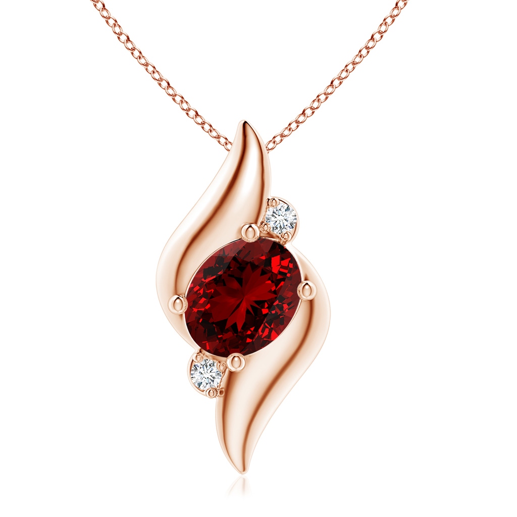 10x8mm Labgrown Lab-Grown Shell Style Oval Ruby and Diamond Pendant in Rose Gold