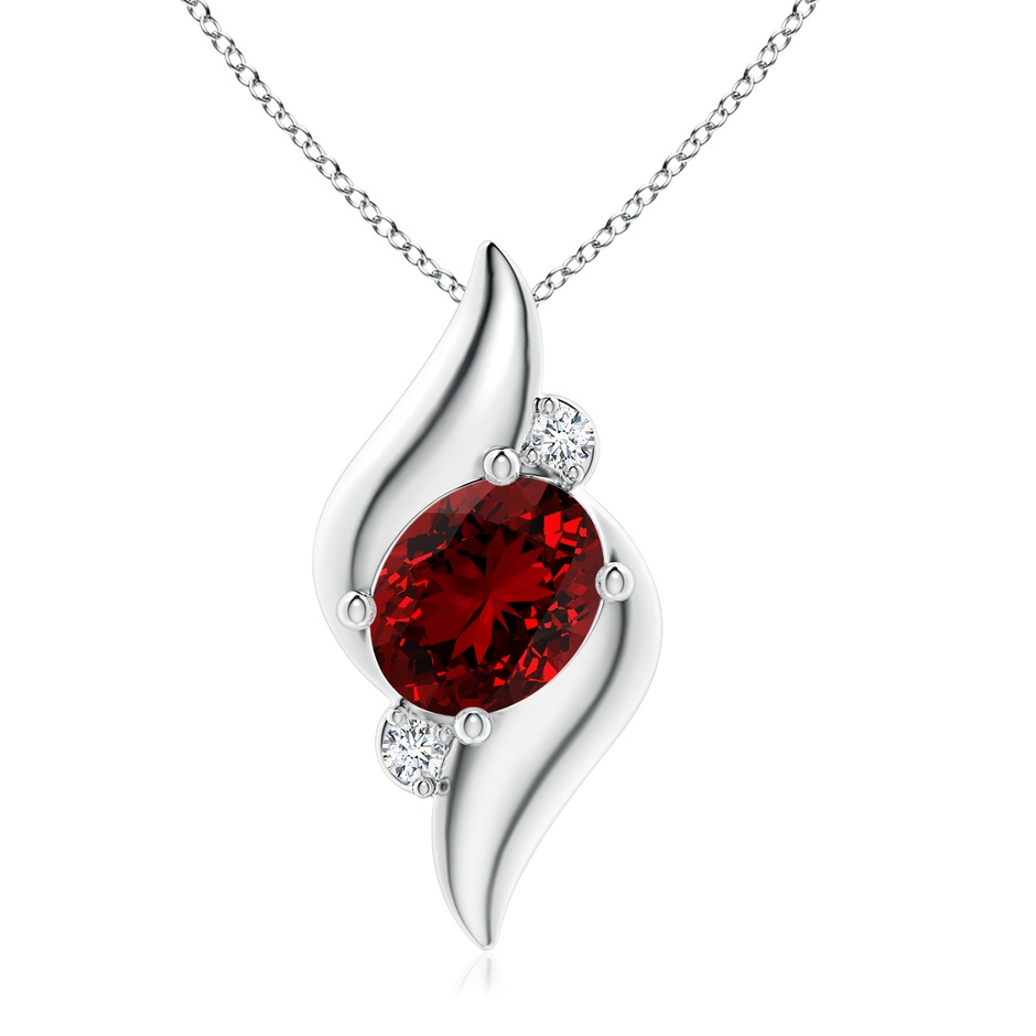10x8mm Labgrown Lab-Grown Shell Style Oval Ruby and Lab Diamond Pendant in White Gold 