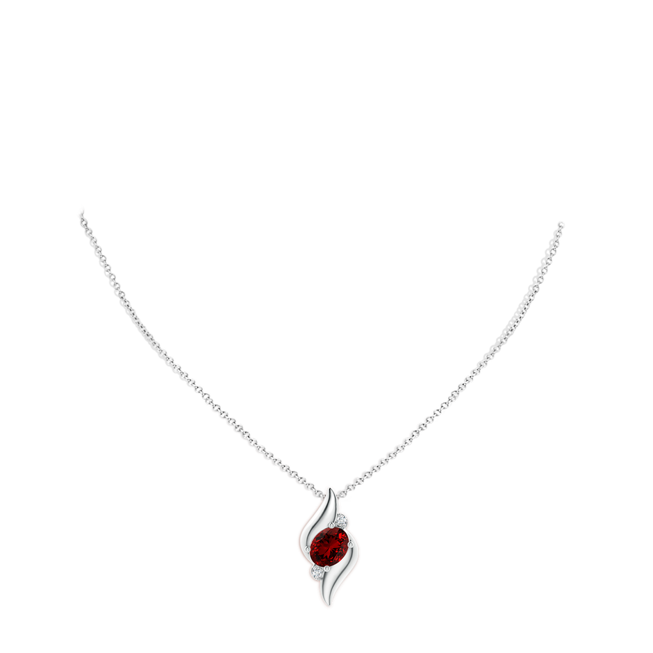 10x8mm Labgrown Lab-Grown Shell Style Oval Ruby and Lab Diamond Pendant in White Gold pen
