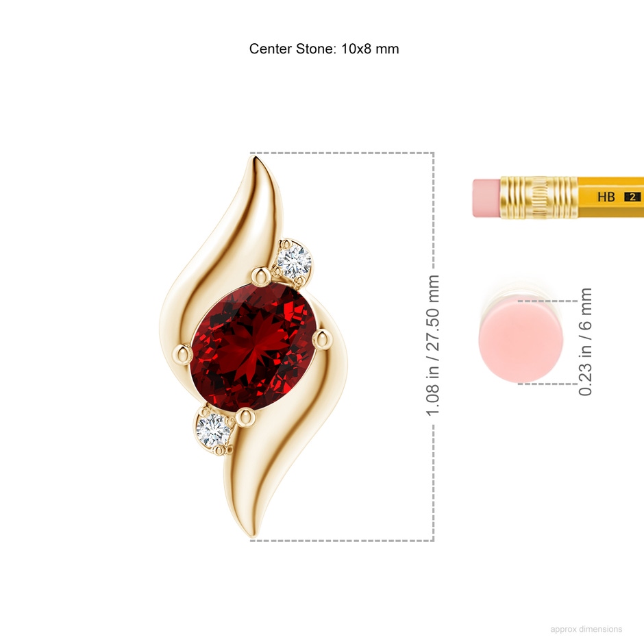 10x8mm Labgrown Lab-Grown Shell Style Oval Ruby and Lab Diamond Pendant in Yellow Gold ruler