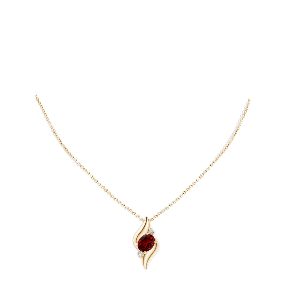 10x8mm Labgrown Lab-Grown Shell Style Oval Ruby and Lab Diamond Pendant in Yellow Gold pen
