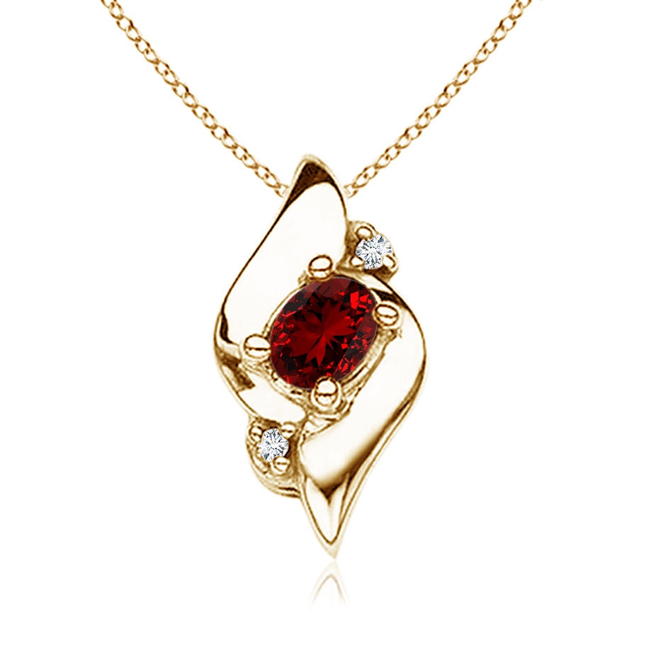 4x3mm Labgrown Lab-Grown Shell Style Oval Ruby and Lab Diamond Pendant in 9K Yellow Gold 