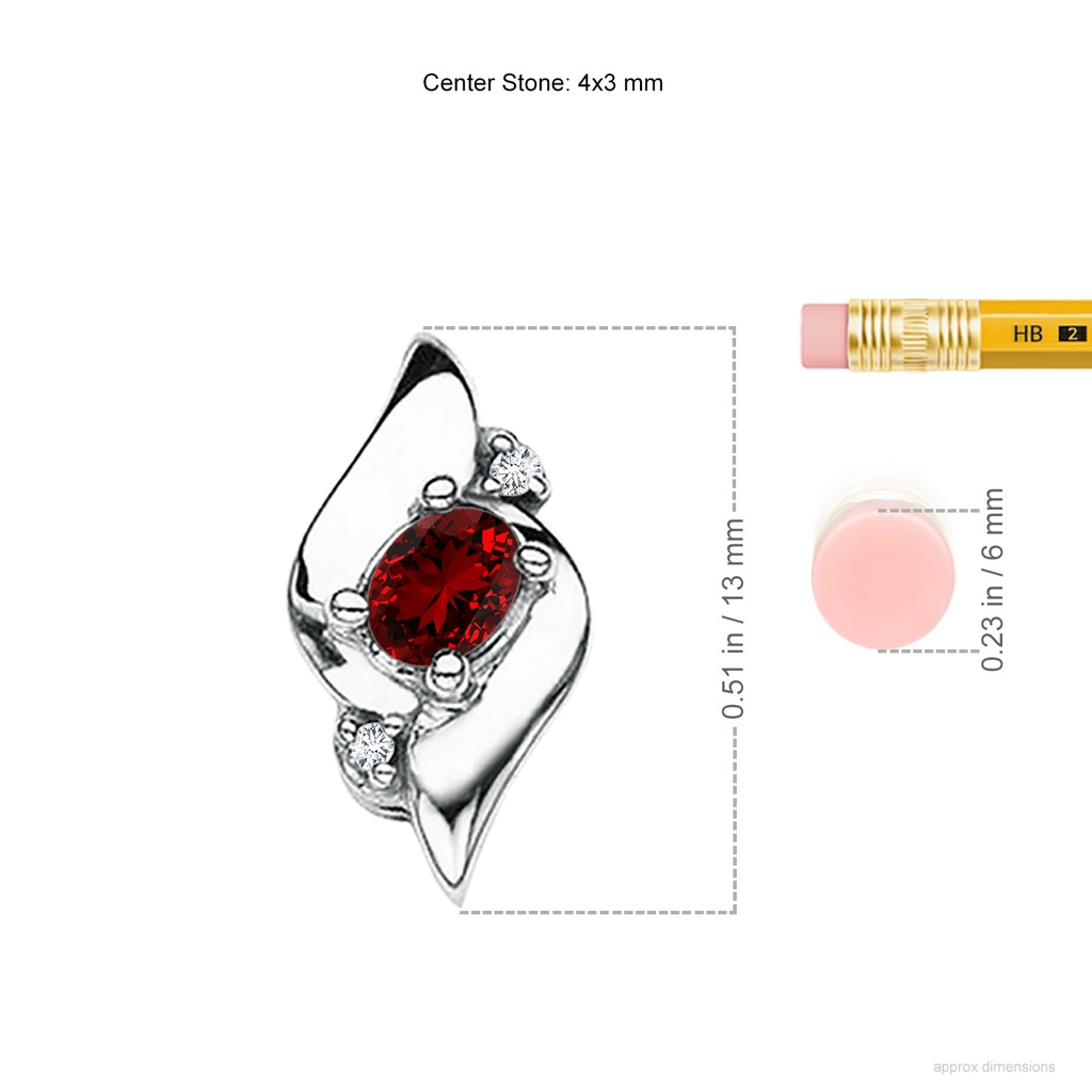 4x3mm Labgrown Lab-Grown Shell Style Oval Ruby and Diamond Pendant in P950 Platinum ruler