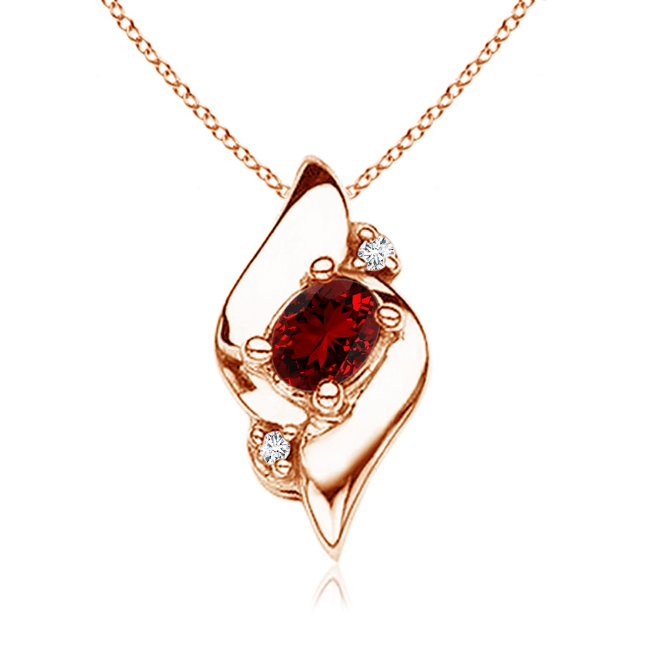 4x3mm Labgrown Lab-Grown Shell Style Oval Ruby and Lab Diamond Pendant in Rose Gold 