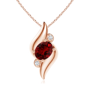 8x6mm Labgrown Lab-Grown Shell Style Oval Ruby and Diamond Pendant in 10K Rose Gold