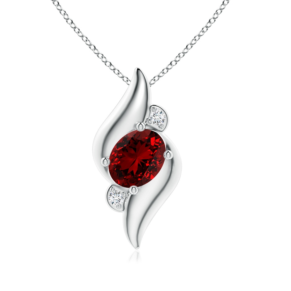 8x6mm Labgrown Lab-Grown Shell Style Oval Ruby and Diamond Pendant in White Gold 