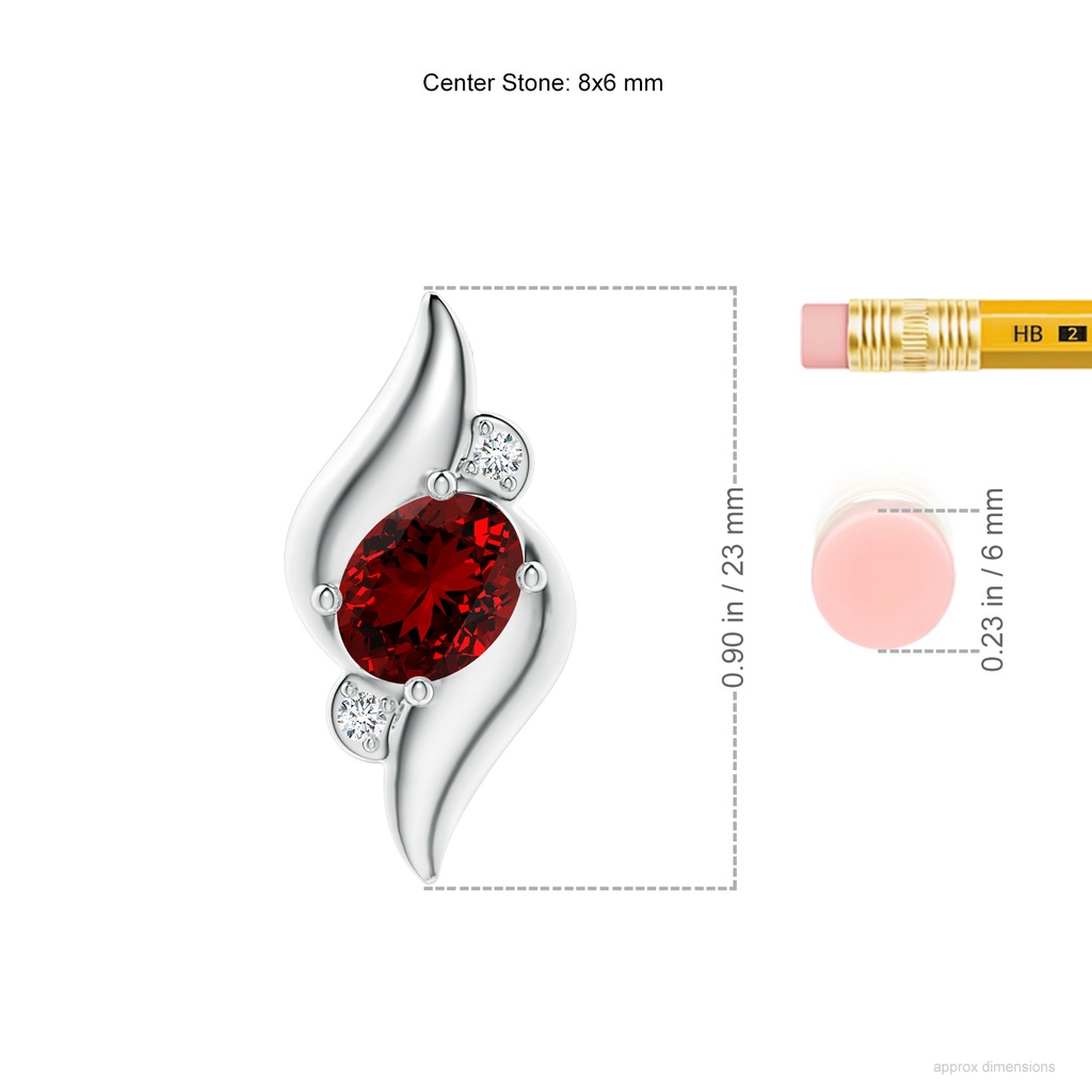 8x6mm Labgrown Lab-Grown Shell Style Oval Ruby and Diamond Pendant in White Gold ruler