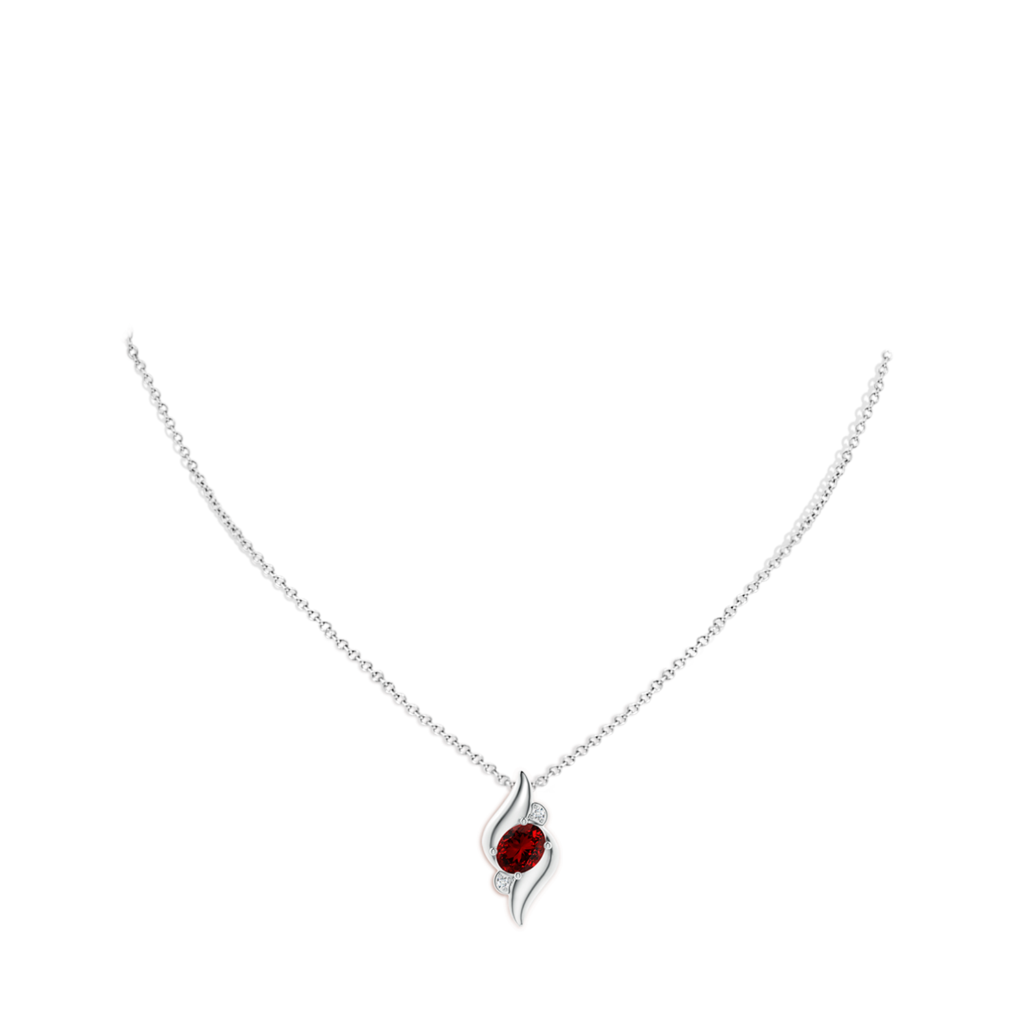 8x6mm Labgrown Lab-Grown Shell Style Oval Ruby and Lab Diamond Pendant in White Gold - body_neck
