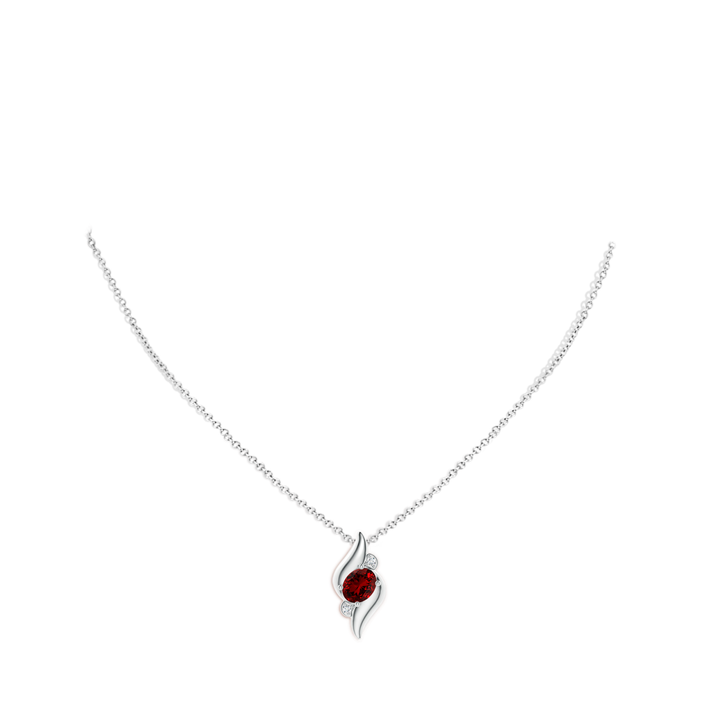 8x6mm Labgrown Lab-Grown Shell Style Oval Ruby and Diamond Pendant in White Gold pen