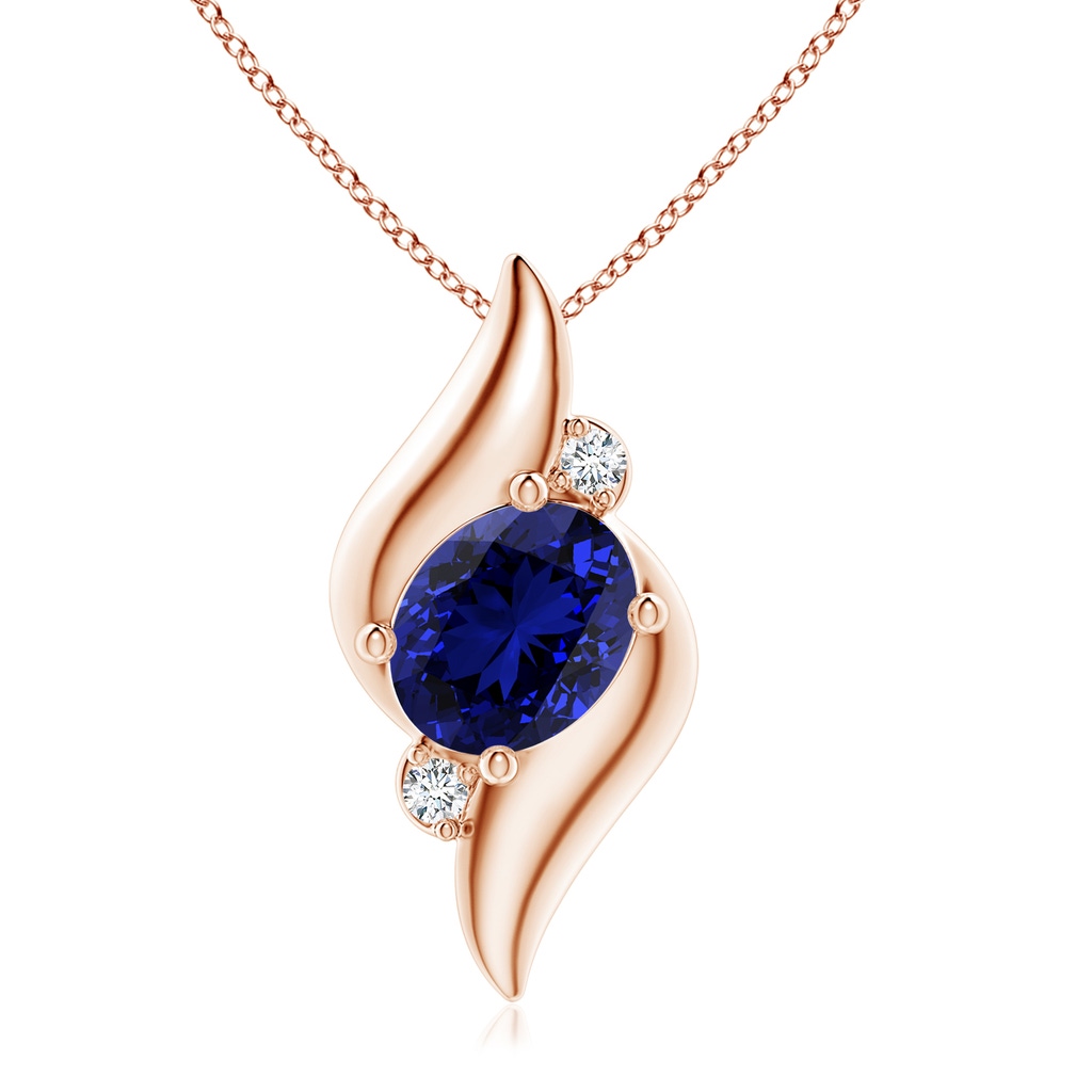 10x8mm Labgrown Lab-Grown Shell Style Oval Sapphire and Diamond Pendant in Rose Gold