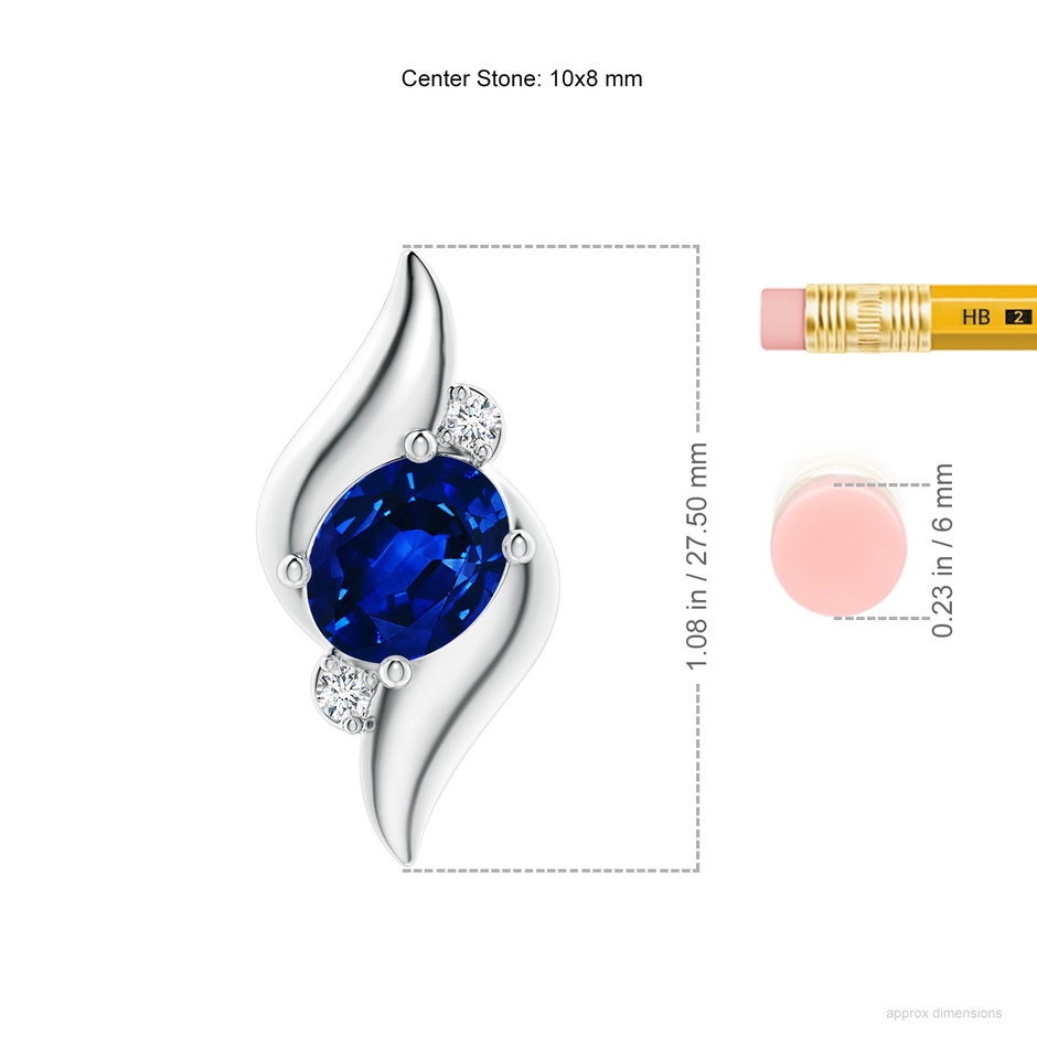 10x8mm Labgrown Lab-Grown Shell Style Oval Sapphire and Lab Diamond Pendant in White Gold ruler