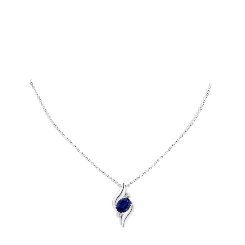 10x8mm Labgrown Lab-Grown Shell Style Oval Sapphire and Diamond Pendant in White Gold pen