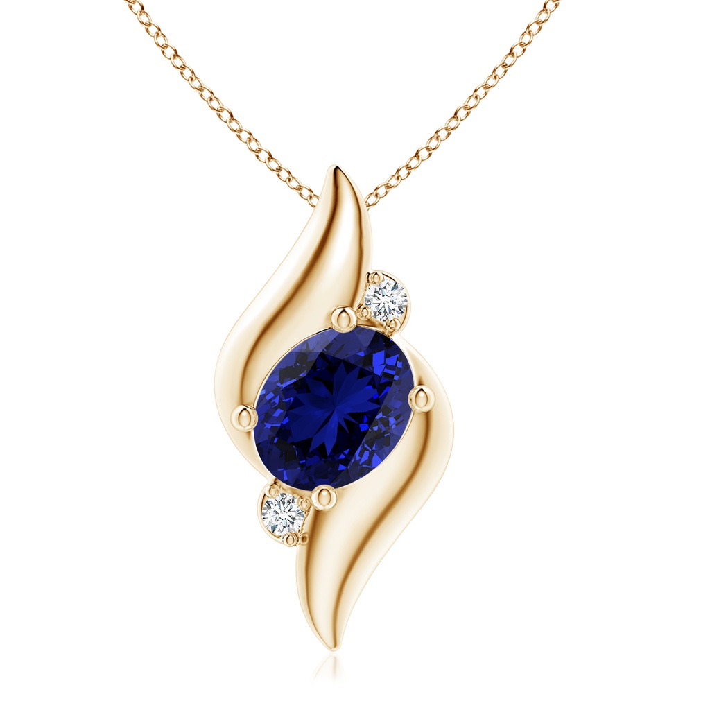 10x8mm Labgrown Lab-Grown Shell Style Oval Sapphire and Diamond Pendant in Yellow Gold
