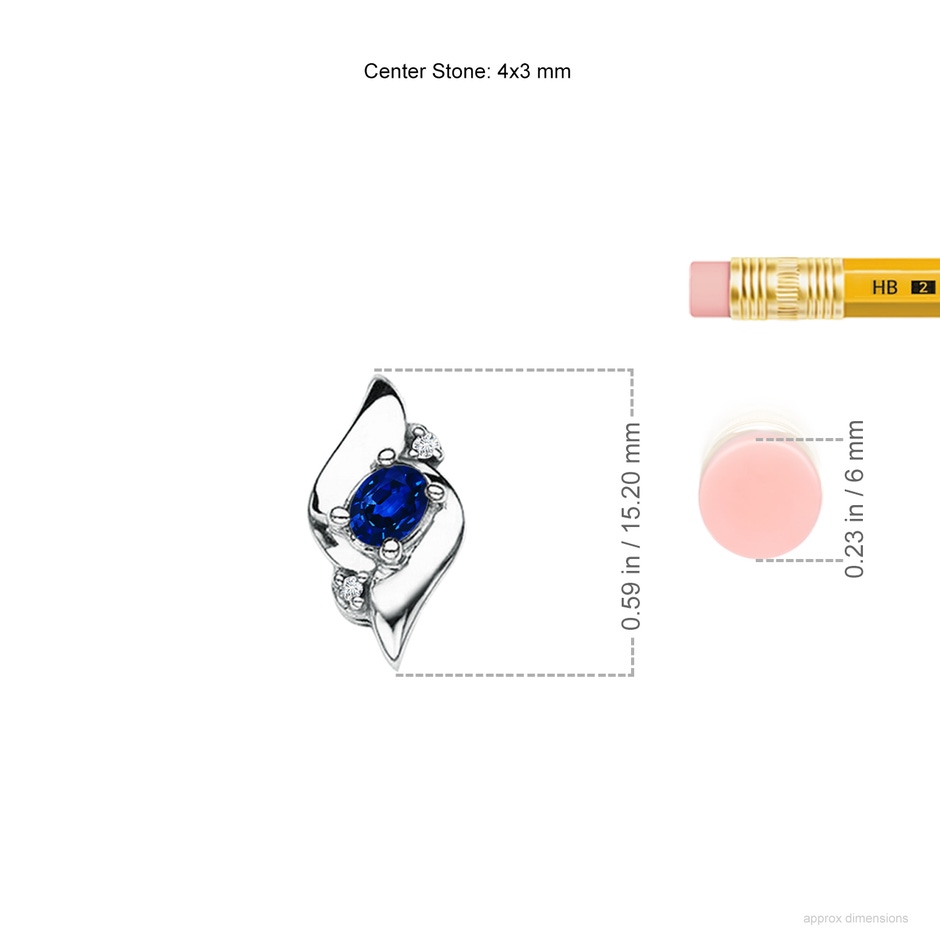 4x3mm Labgrown Lab-Grown Shell Style Oval Sapphire and Lab Diamond Pendant in 18K White Gold ruler