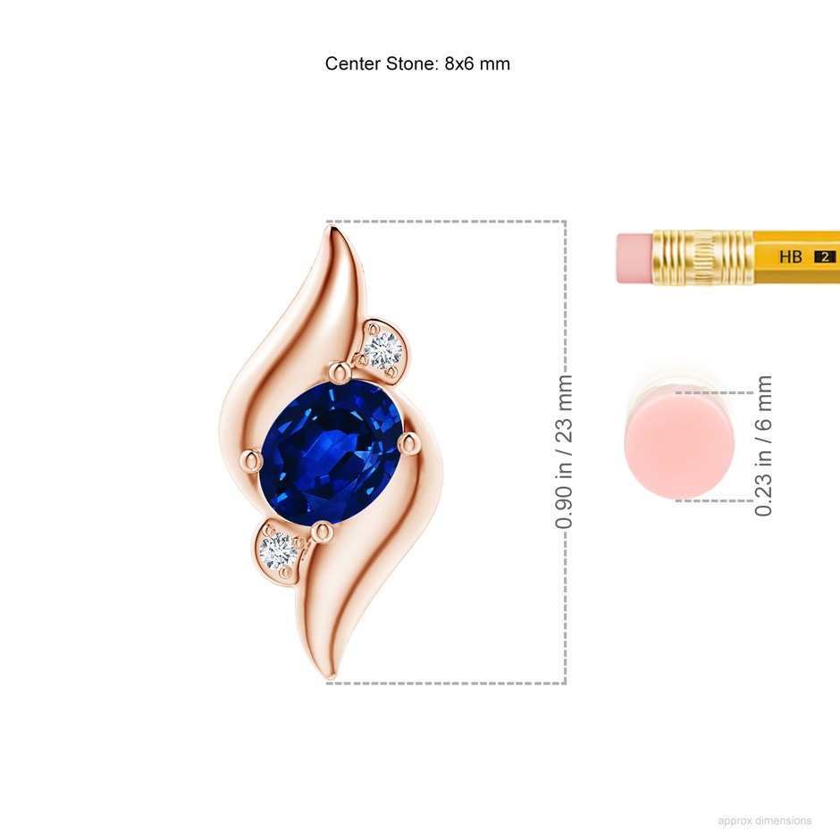 8x6mm Labgrown Lab-Grown Shell Style Oval Sapphire and Lab Diamond Pendant in 9K Rose Gold ruler