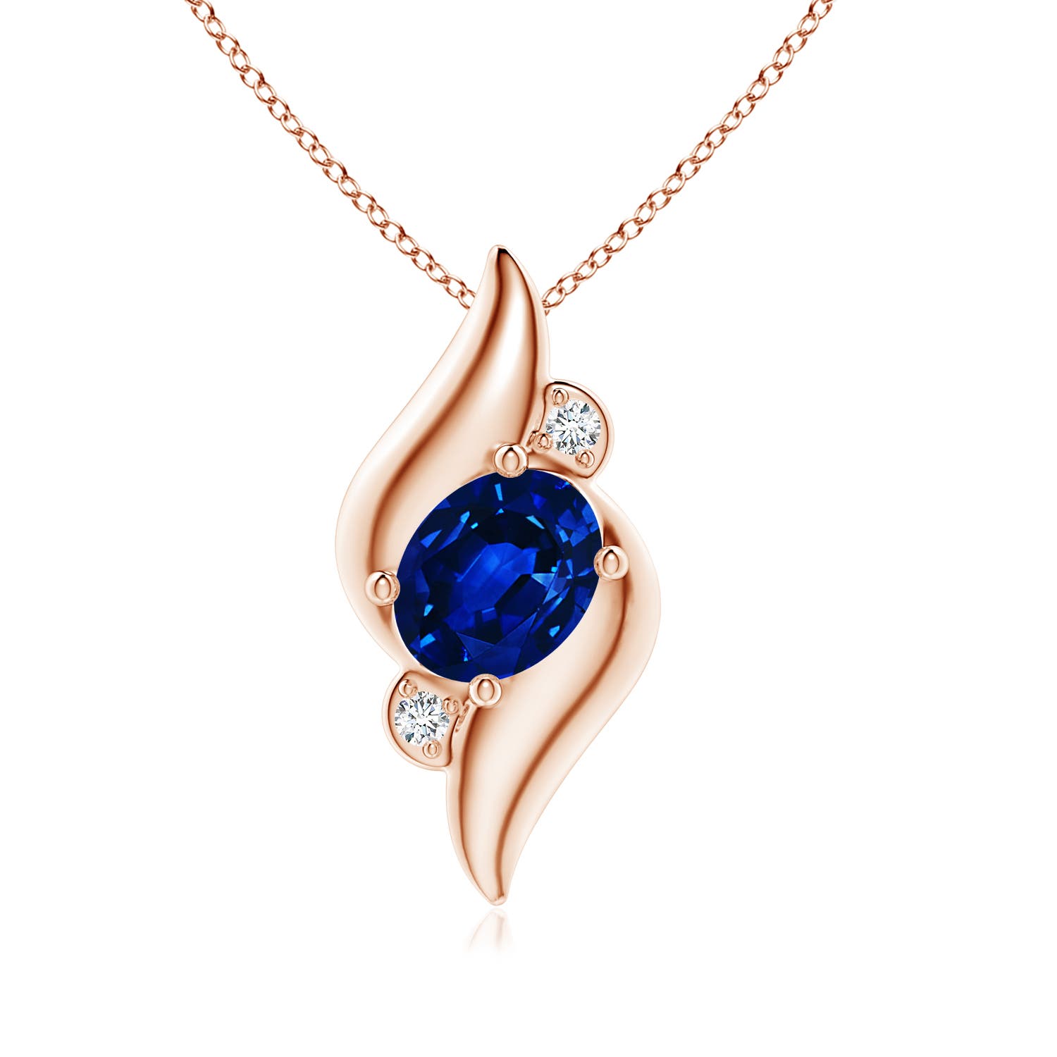 8x6mm Labgrown Lab-Grown Shell Style Oval Sapphire and Lab Diamond Pendant in Rose Gold