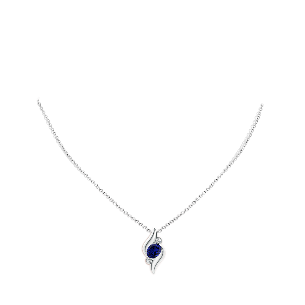 8x6mm Labgrown Lab-Grown Shell Style Oval Sapphire and Diamond Pendant in White Gold pen