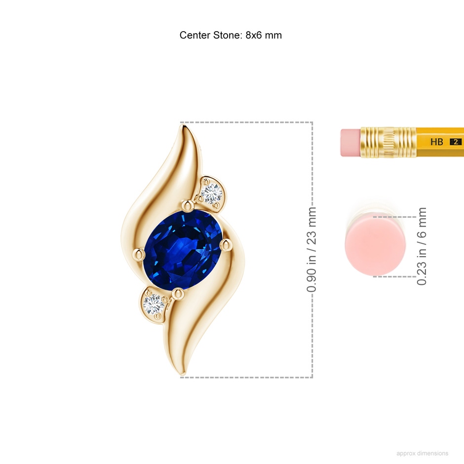 8x6mm Labgrown Lab-Grown Shell Style Oval Sapphire and Lab Diamond Pendant in Yellow Gold ruler