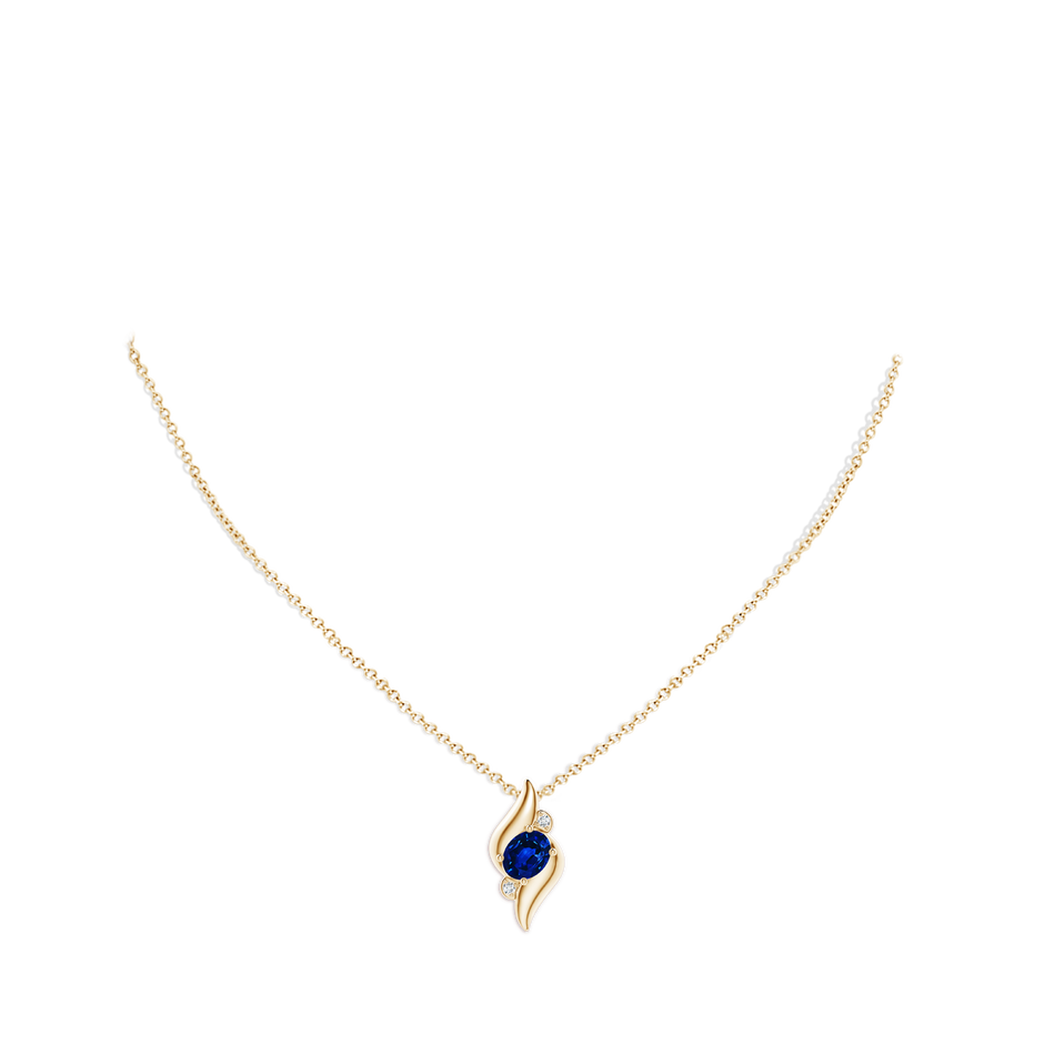 8x6mm Labgrown Lab-Grown Shell Style Oval Sapphire and Lab Diamond Pendant in Yellow Gold pen